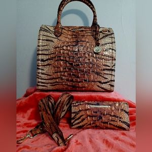 EUC BEAUTIFUL Brahmin CAROLINE "FELINE OMBRE" SATCHEL with Matching ADY WALLET🐈